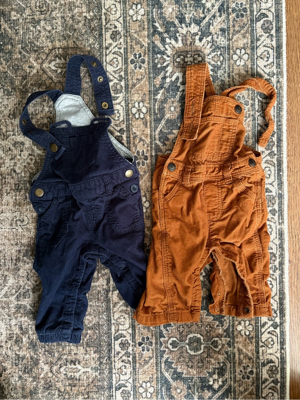 Set of TWO Kids Corduroy Overalls in Navy and Rust Orange